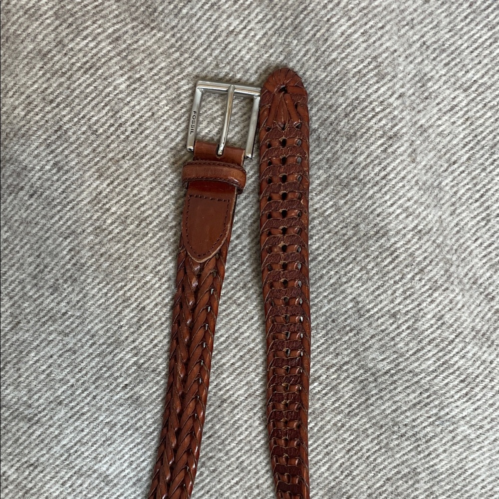 Men's Fossil Brown Leather Braided Belt - Classic Casual Style